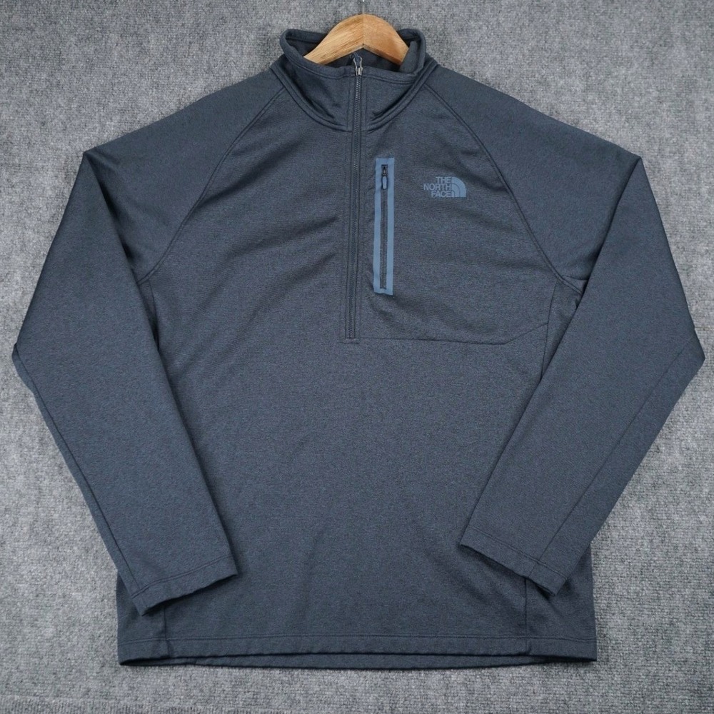The North Face Quarter Zip Fleece Pullover Men XL/TG Blue Heathered Chest Pocket